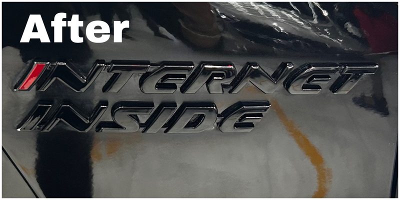Restored black plastic trim after 3M treatment