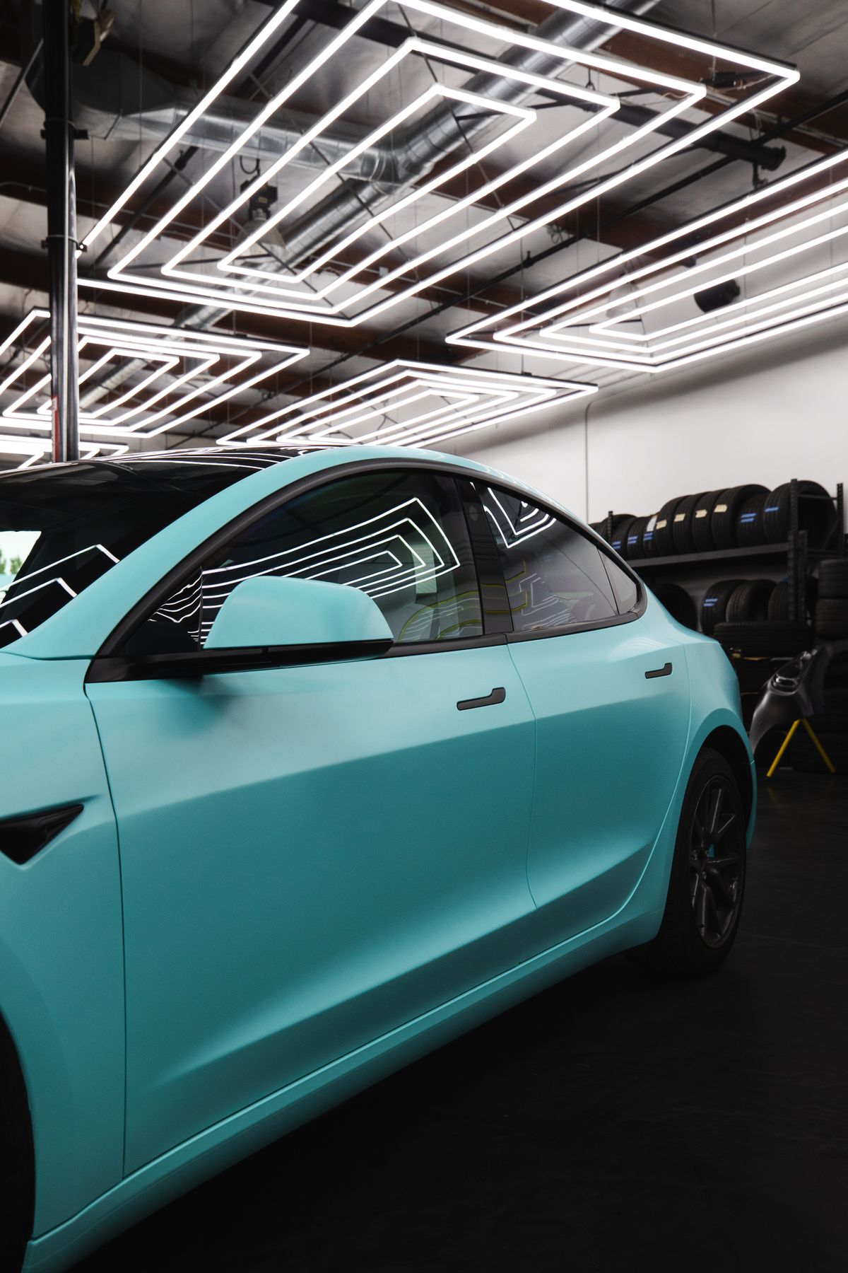 Vehicle finished in a matte colour-change vinyl wrap
