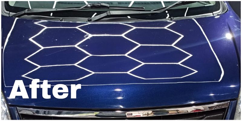 Car bonnet after ceramic coating — decontaminated, glossy finish