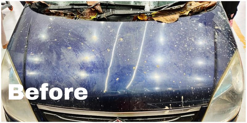 Car bonnet before ceramic coating — dull, contaminated paint