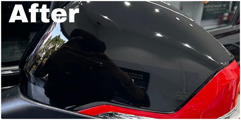 After complete car detailing — clean, mirror-clear rear quarter glass